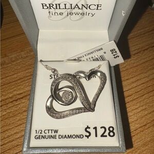 Brilliance Silver Heart Necklace with Diamonds